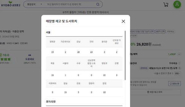 교보문고-재고확인